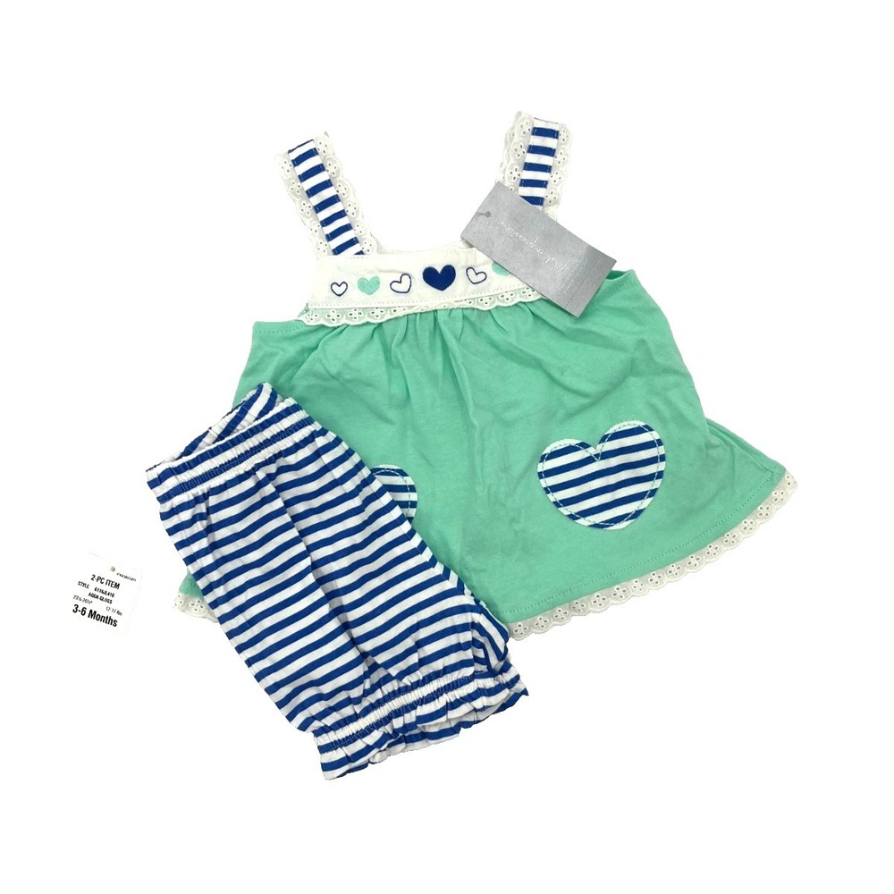 First Impression Baby Girl Blue Hearts Two Piece‎ Set 3-6 months New